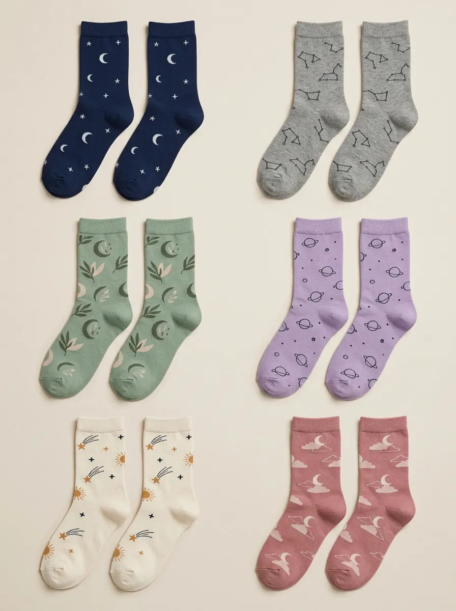 Women's Constellation Celestial Crew Socks Six Pair Set
