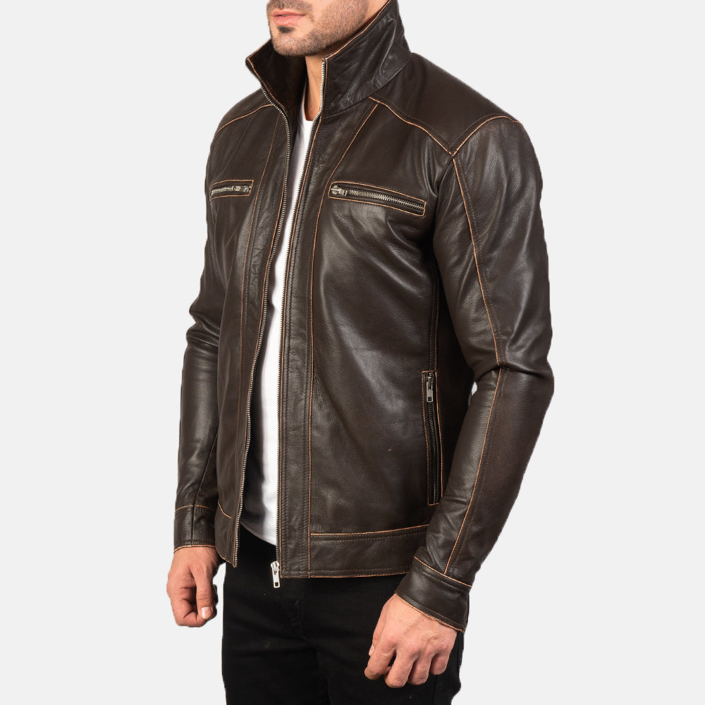Men's Rugged Clean Line Biker Leather Jacket
