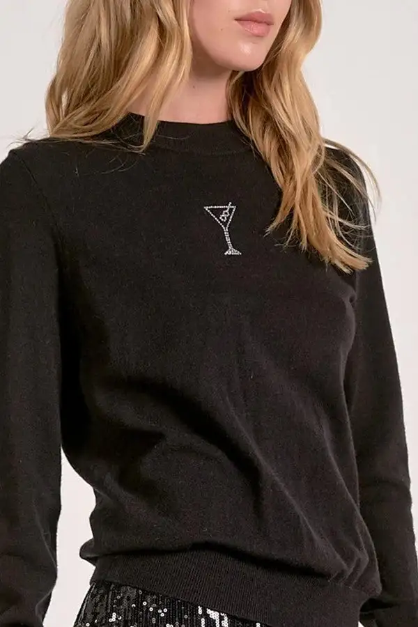 Women's Black Martini Graphic Knit Sweater