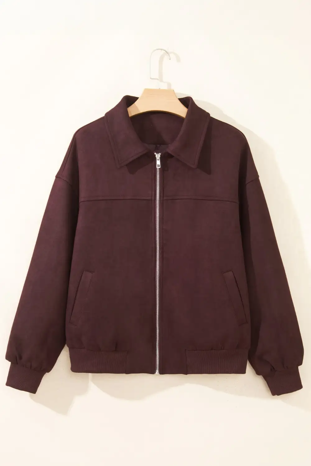 Women's Solid Zip Up Metal Placket Collar Long Sleeve Jacket