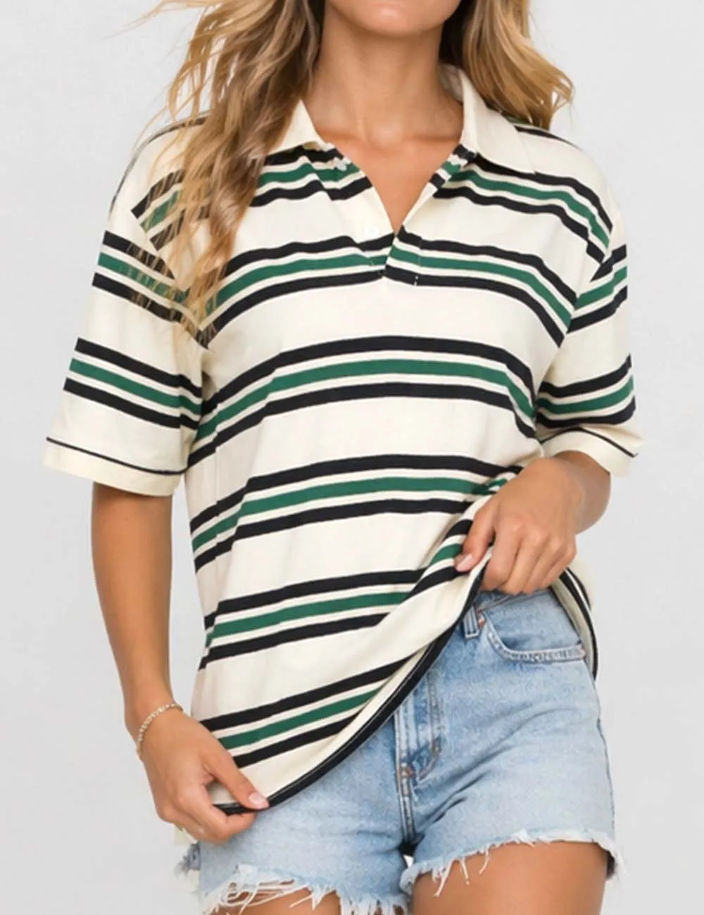 Polo Collar Short Sleeves T-shirt Top
