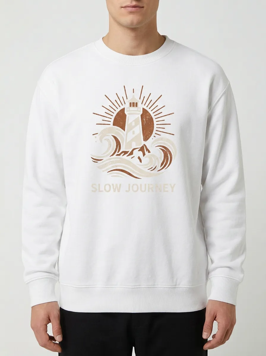 Men's Nautical Travel Lover Lighthouse Waves Printed Sweatshirt