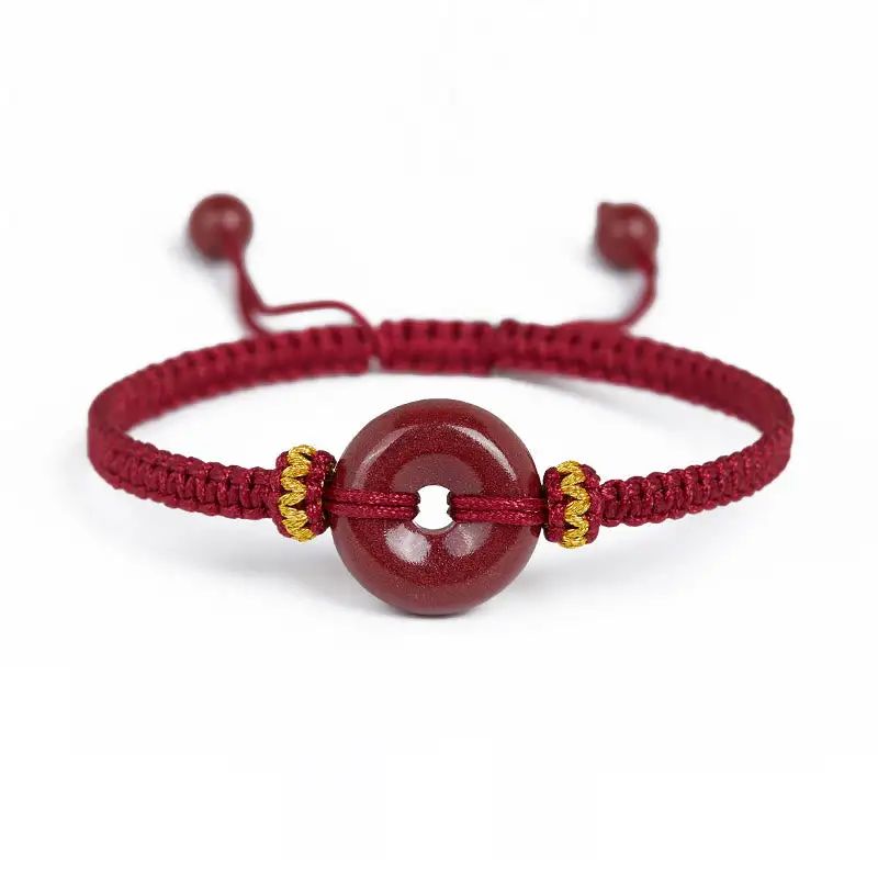 Handmade Cinnabar Round Buckle Concentration Braided Bracelet