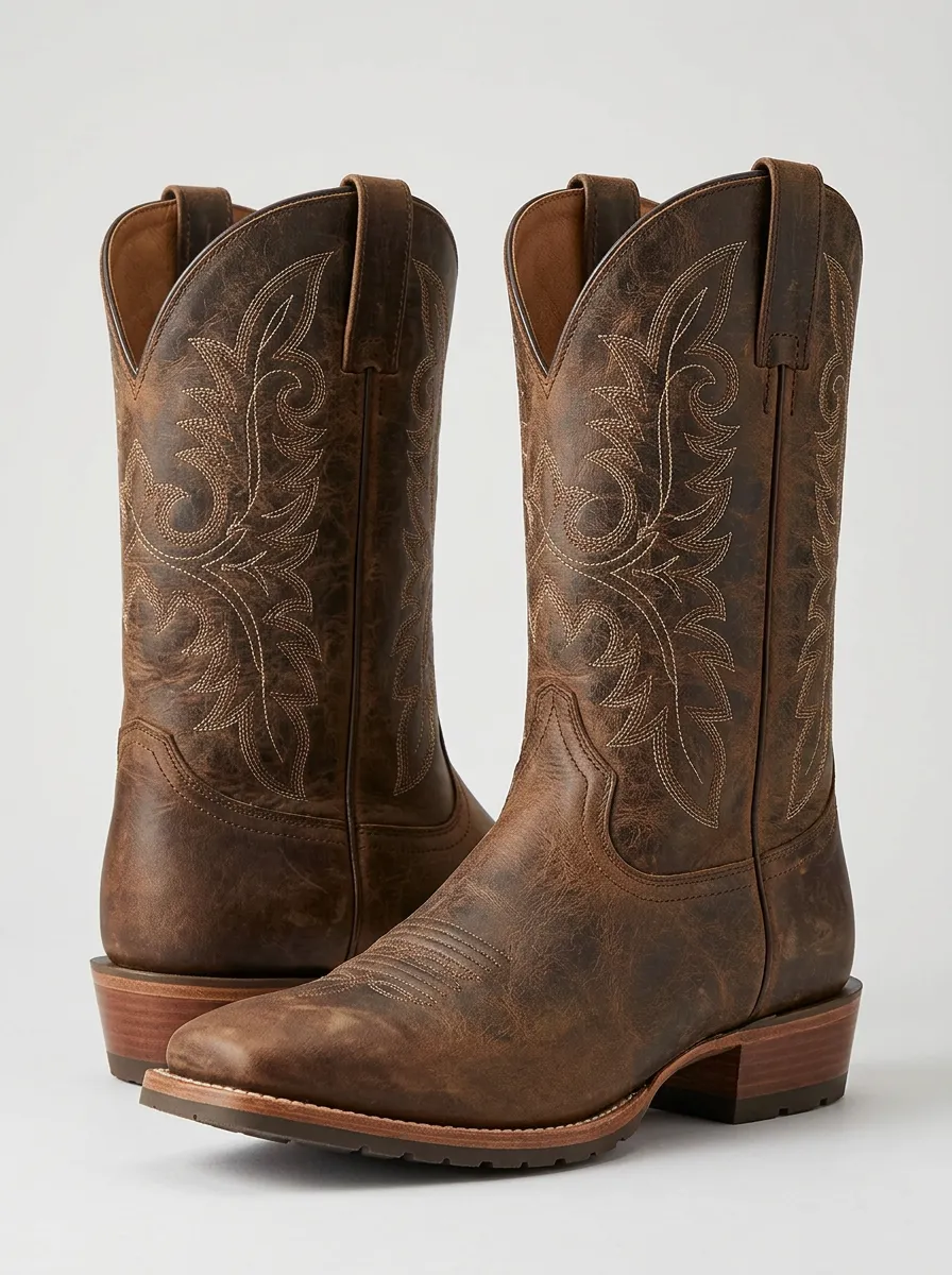 Men's Desert Inspired Western Cowboy Embroidered Distressed Cowboy Boots