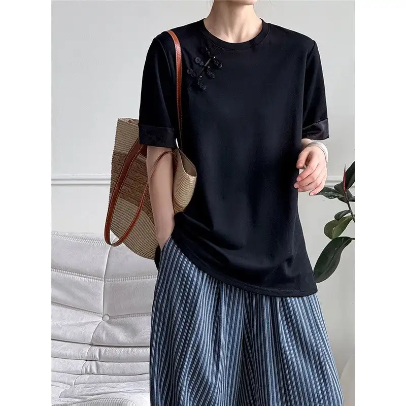 Structured Chinese Button Sleeveless T-Shirt