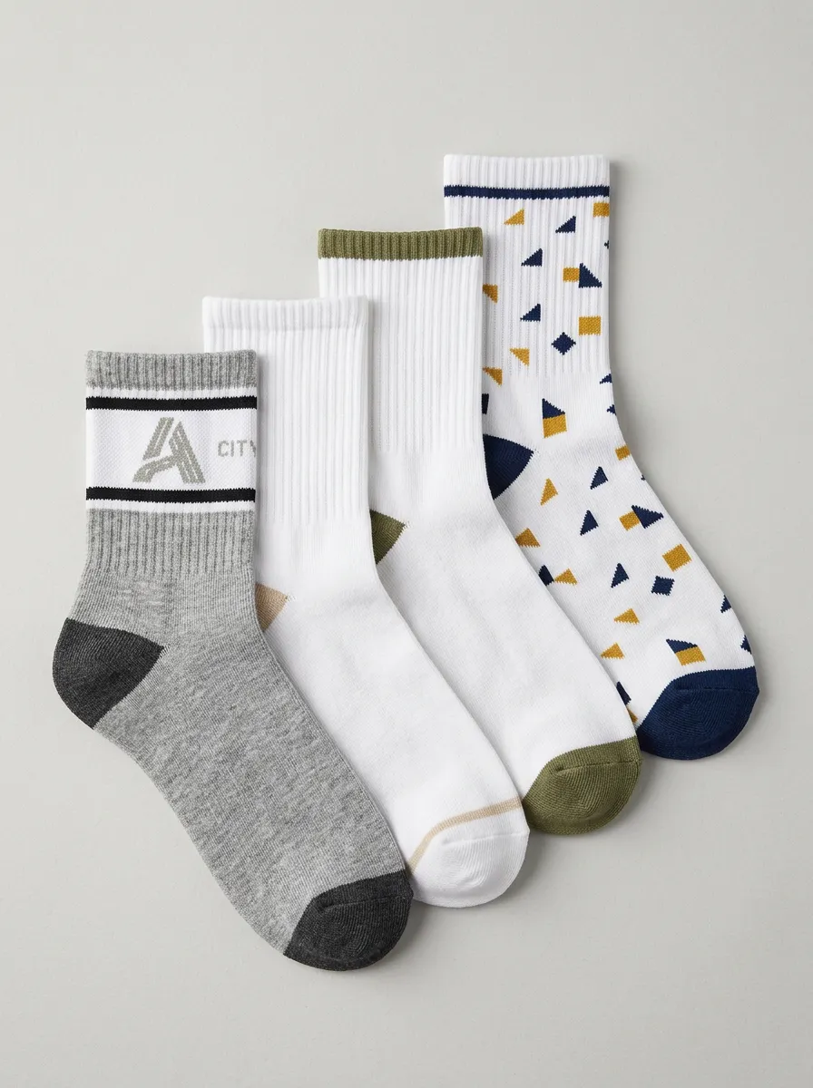 Alphabet Geometric City Men's Four-Pair Long Socks