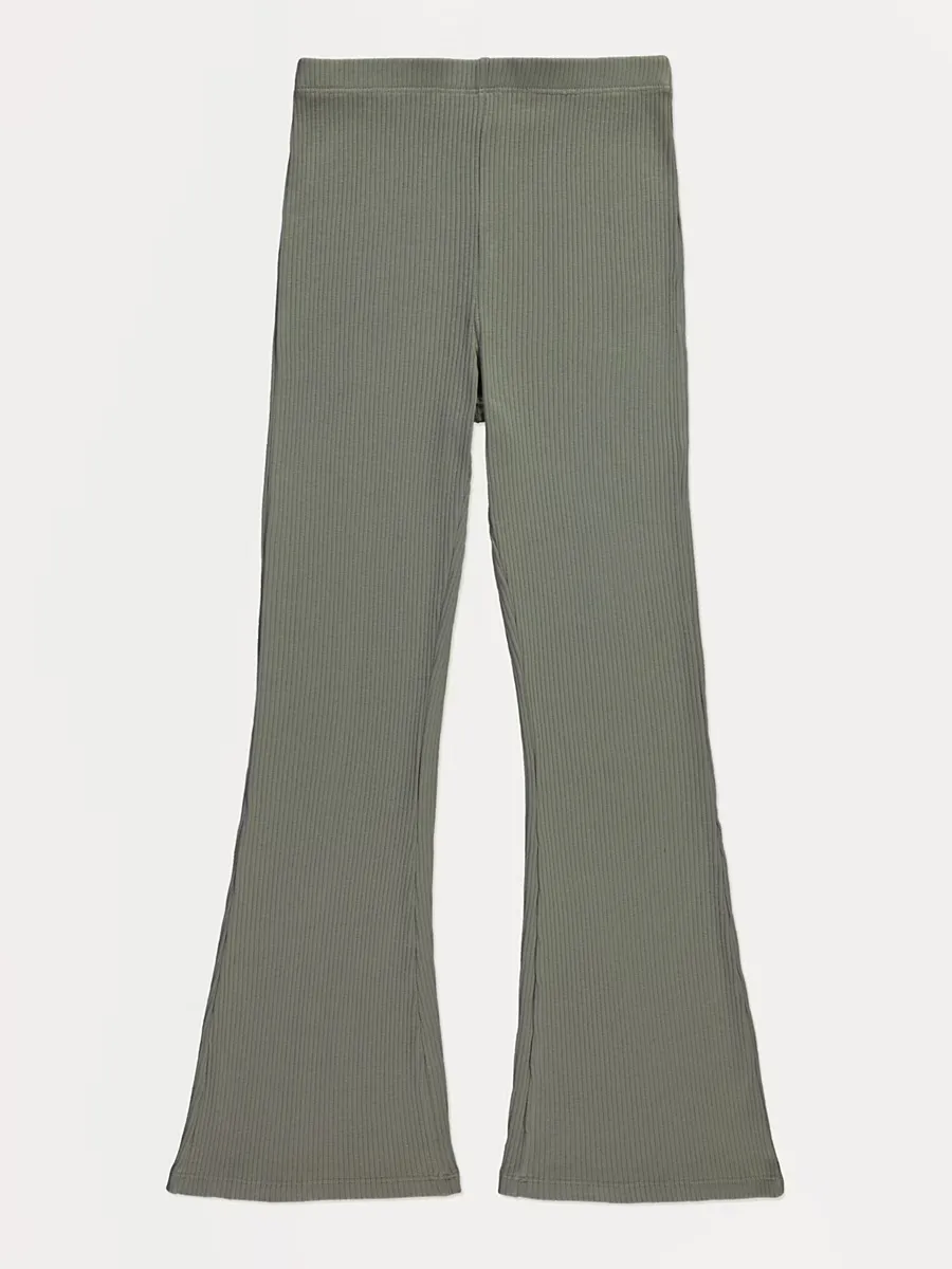 Khaki Green Ribbed Kick Flare Leggings