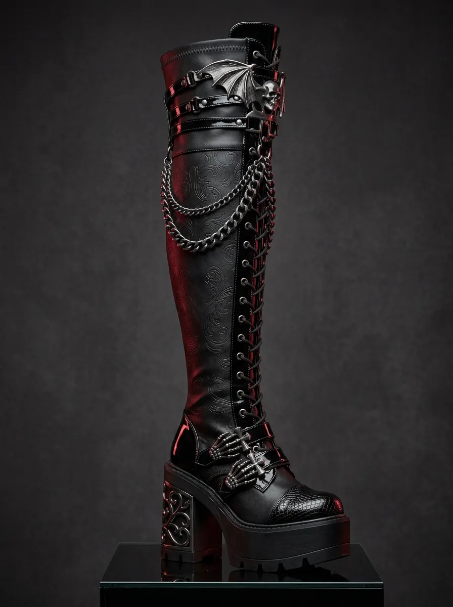 Modern Gothic Skull Bat Wing Collection Women's Gothic Platform Boots
