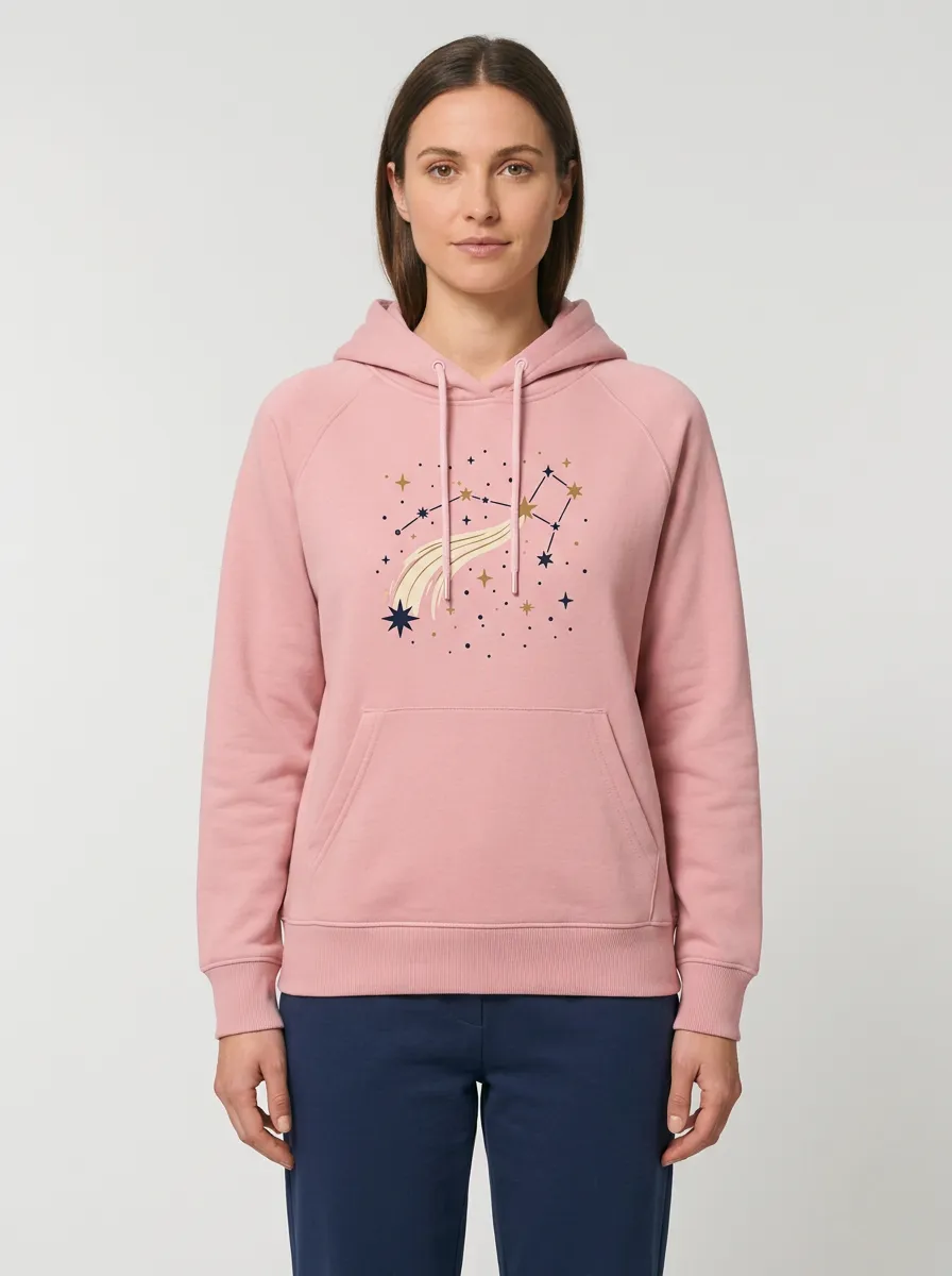 Women's Hooded Drawstring Graphic Ribbed Short-Sleeve Hoodie
