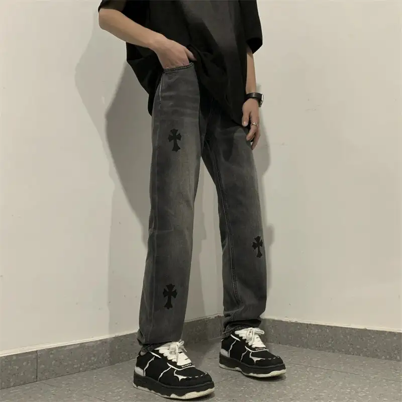 Everyday Wide-Leg Patchwork Washed Jeans