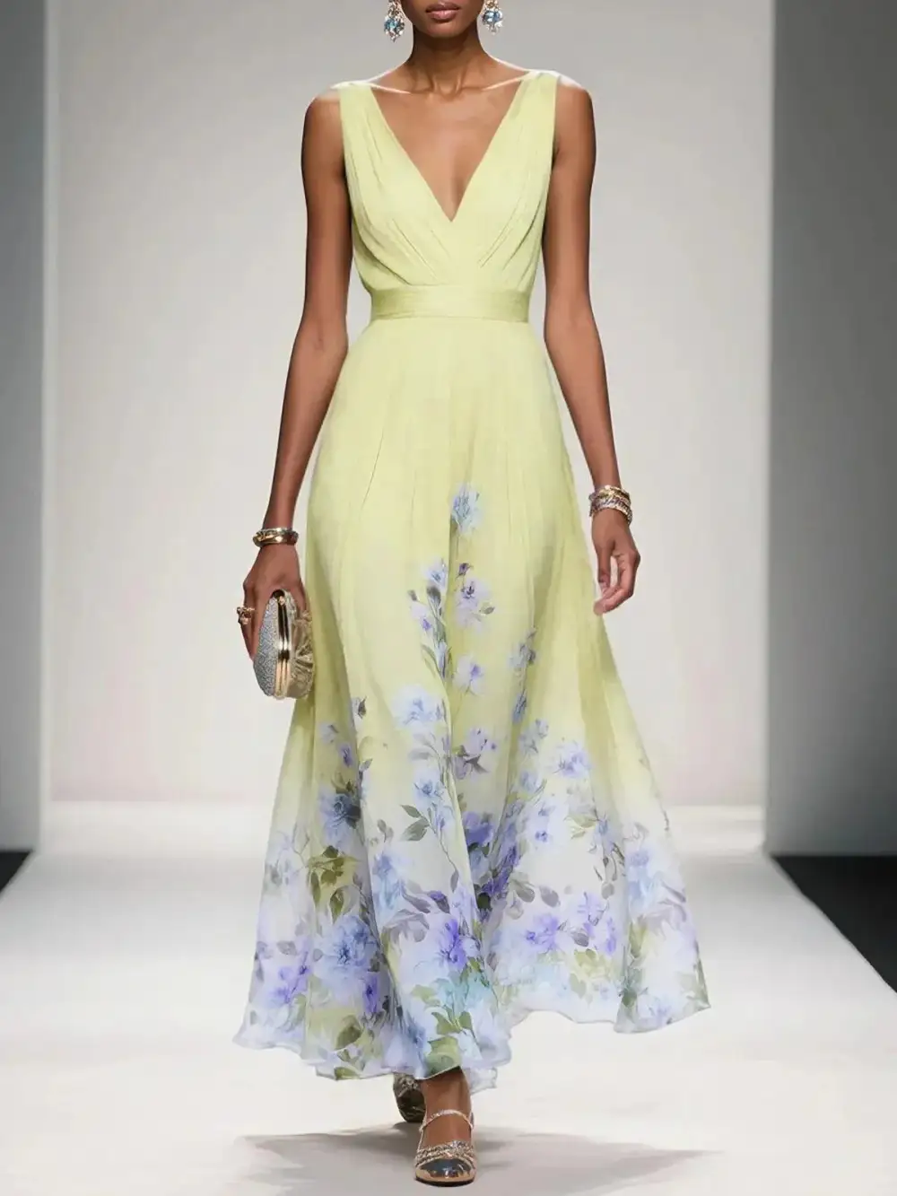 Floral Chiffon Maxi Dress