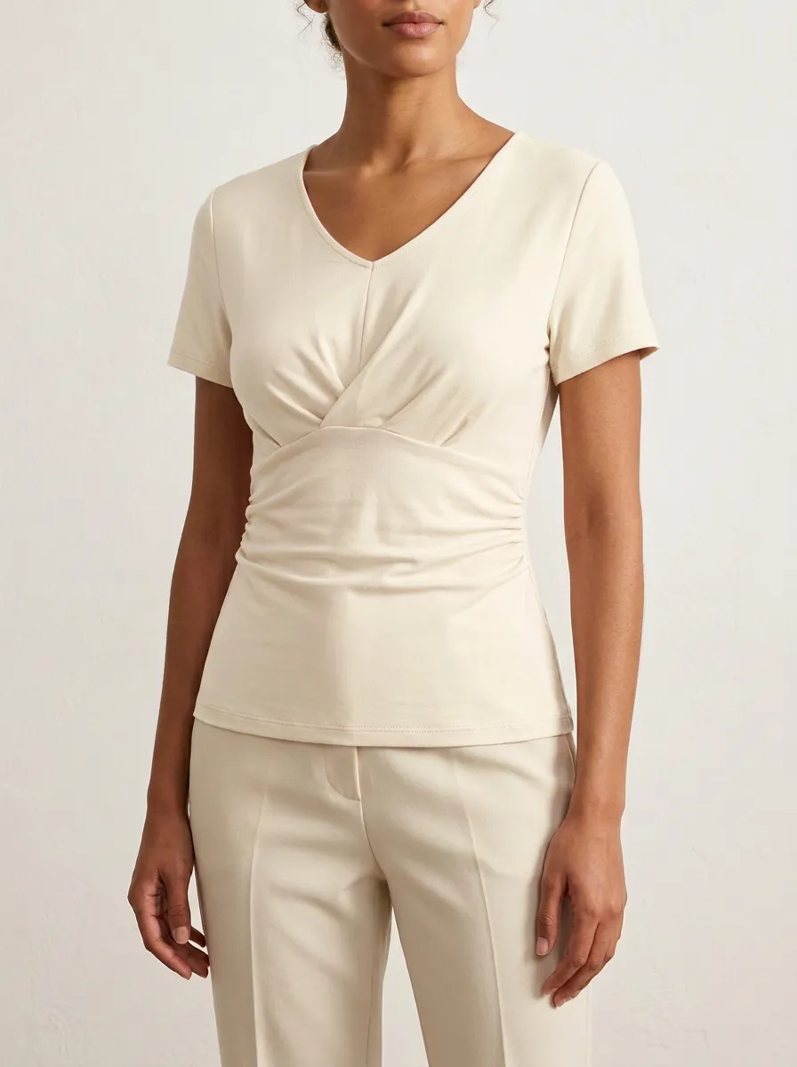 Fitted V-Neck Waist-Ruched Ruched Fitted Top