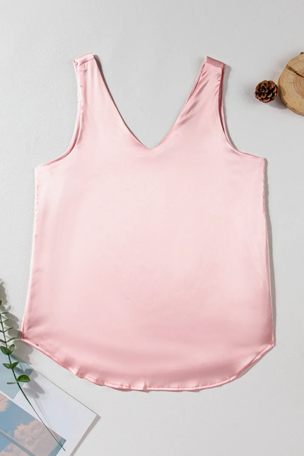 Pink Deep V Neck Loose Tank Top