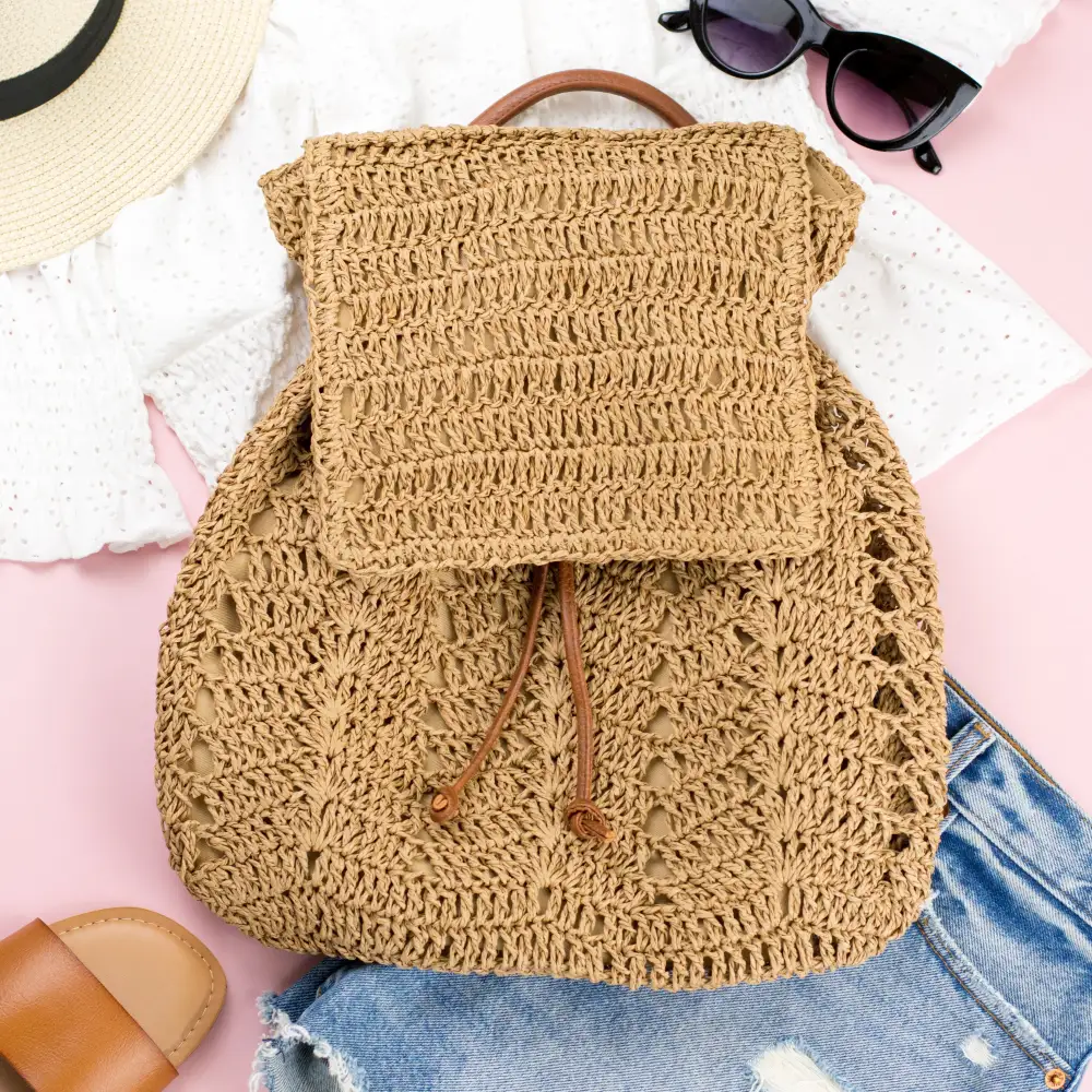 Woven Straw Backpack