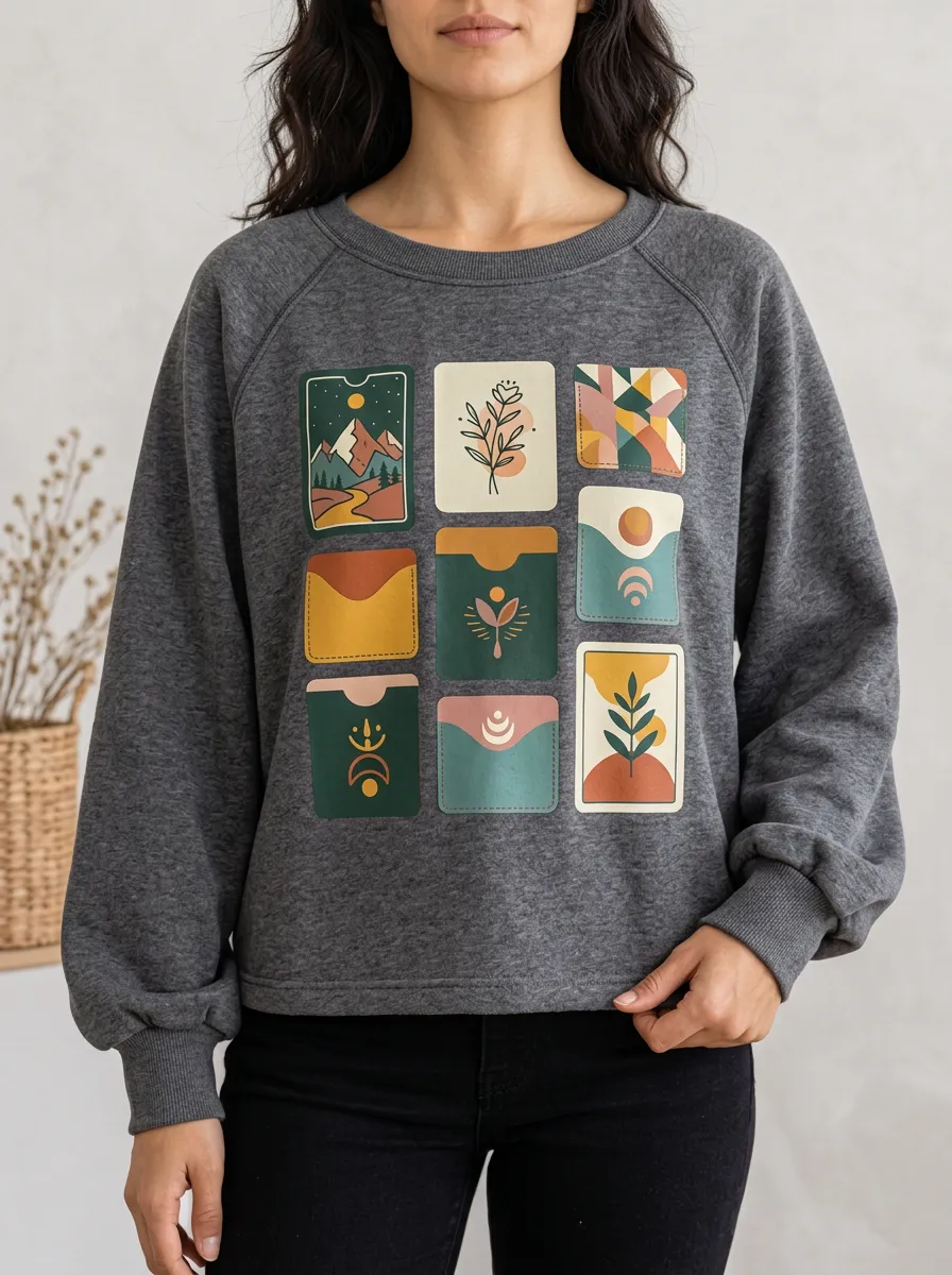 Women's Botanical Geometric Composition Statement Print Hoodie