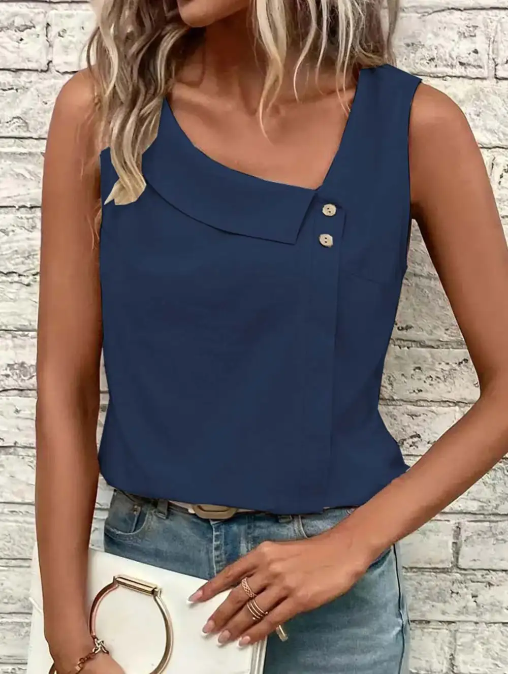 Asymmetric Shoulder Sleeveless Tank Top