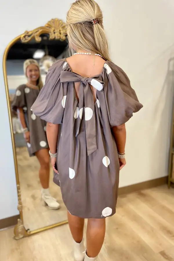 Polka Dot Printed Puff Sleeve Mini Dress