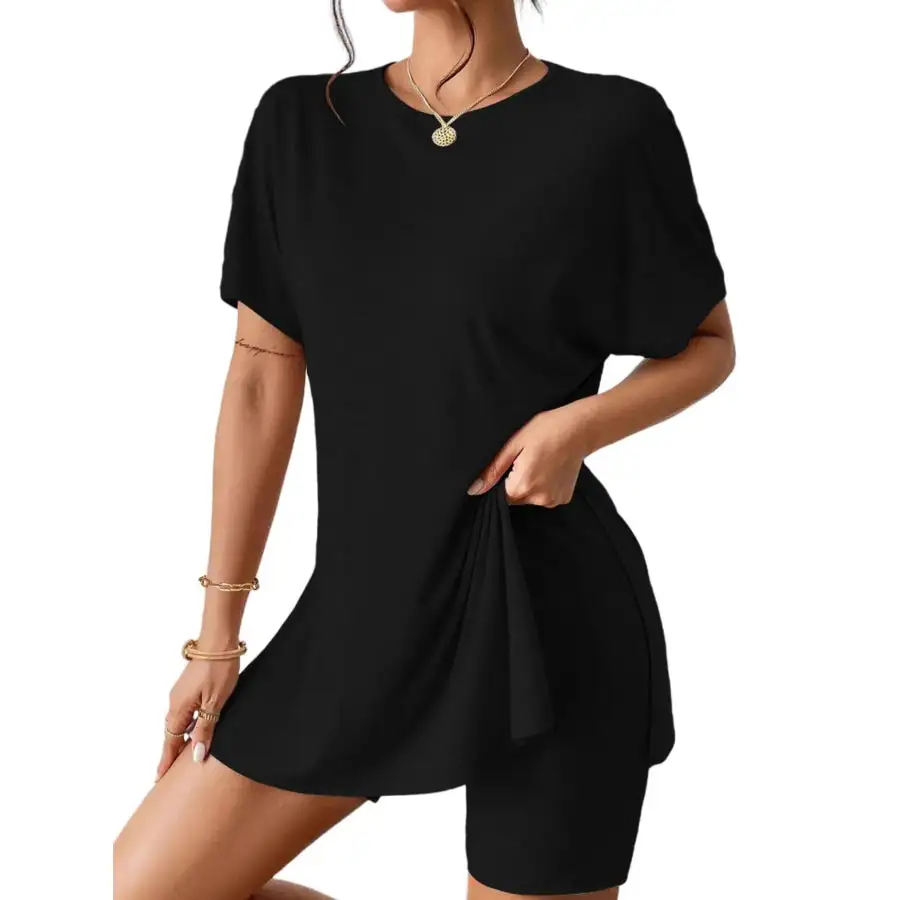 Casual Round Neck T Shirt and Shorts Set