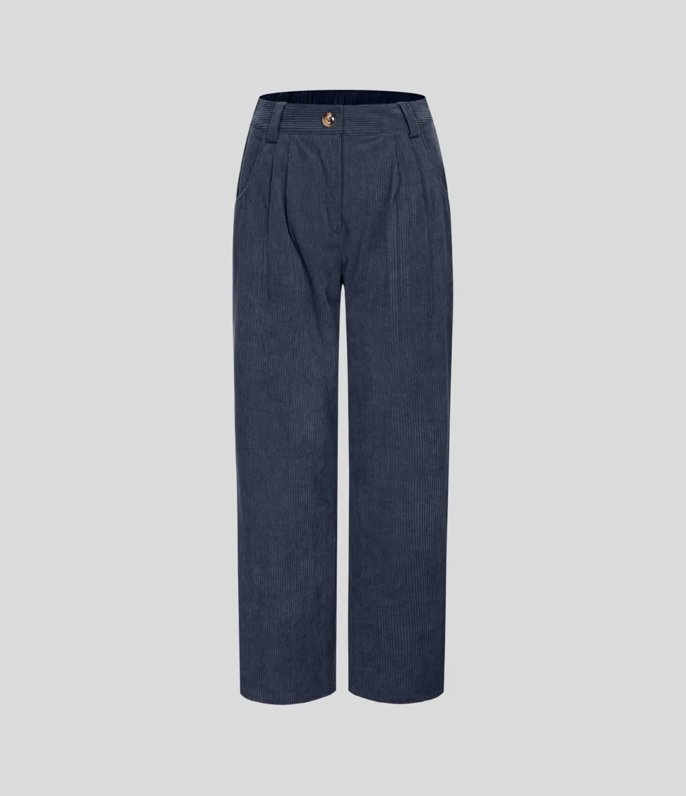 Mid Rise Button Zipper Side Pocket Corduroy Casual Pants