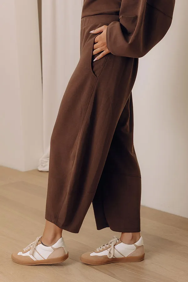Mid Rise Relaxed Barrel Leg Scuba Knit Modal Blend Elastic Waist Pants