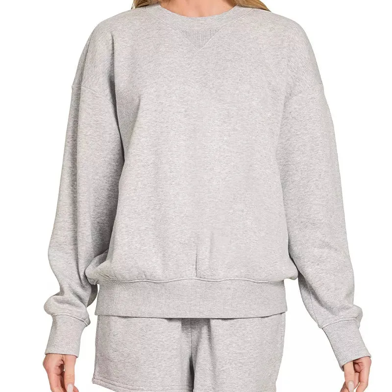 Relaxed Fleece Long Sleeve Sweatshirts & Shorts Set