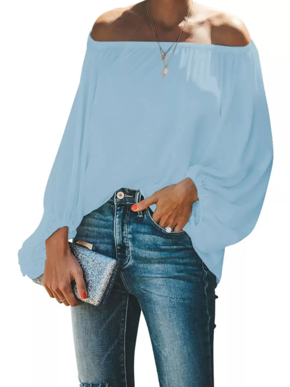 Shoulder Balloon Sleeve Blouse Plus