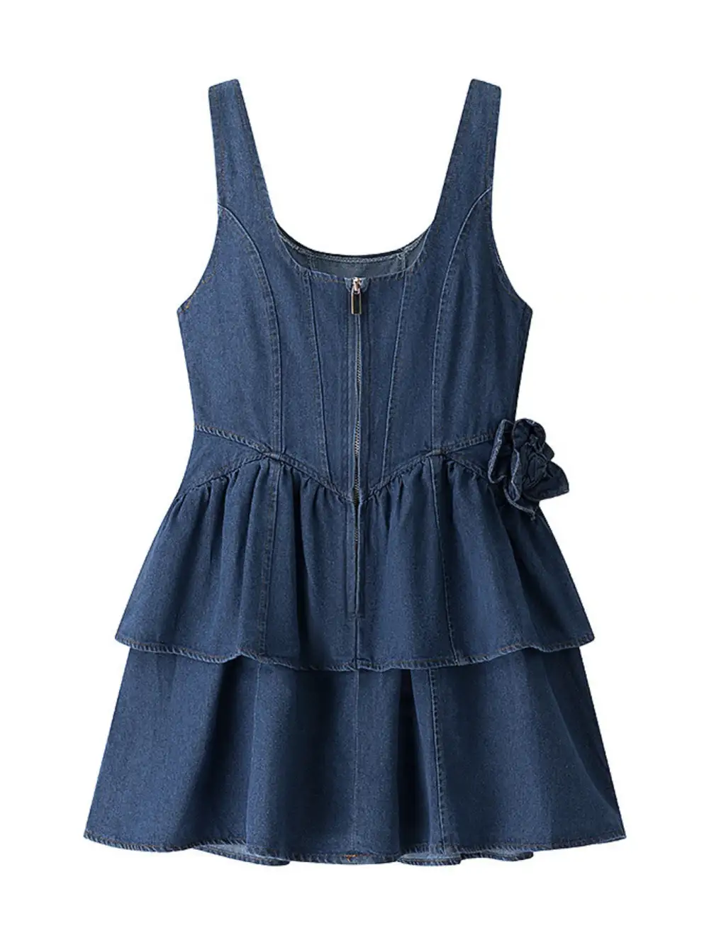 Floral Denim Ruffle Dress Casual
