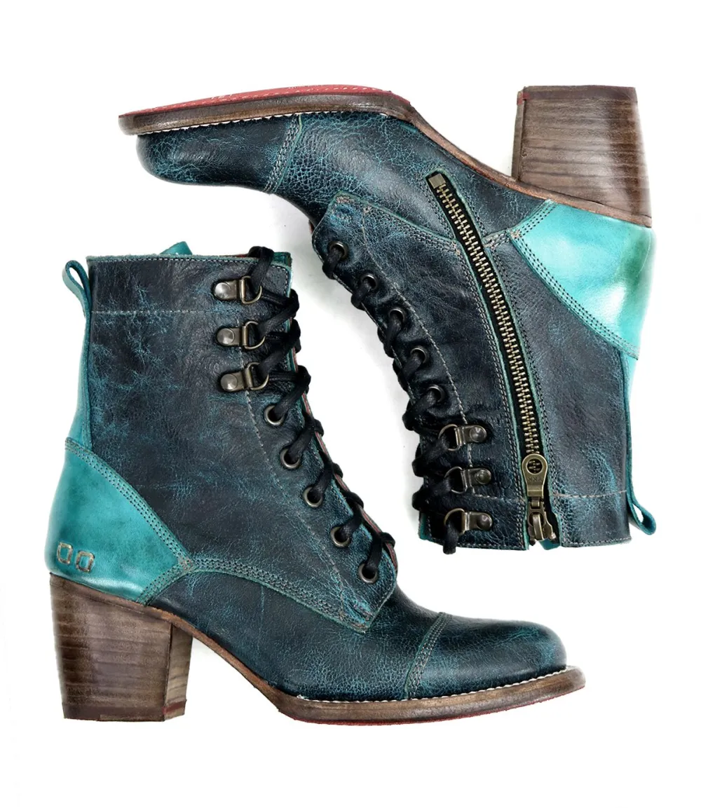 Cap-Toe Side-Zip Lace-Up Boots