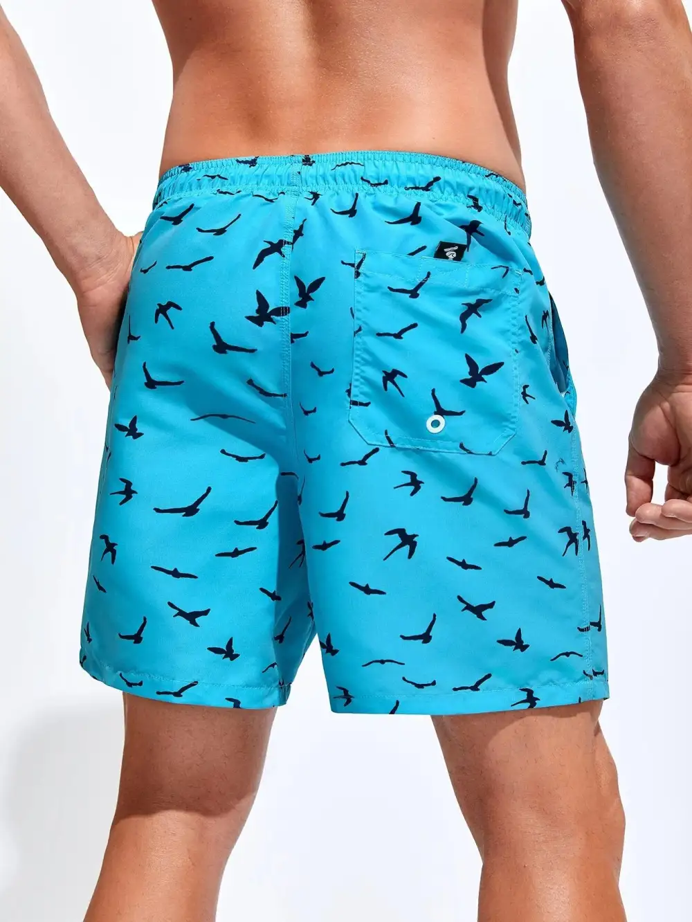 Men's Patch Detail Allover Print Drawstring Pocket Beach Shorts