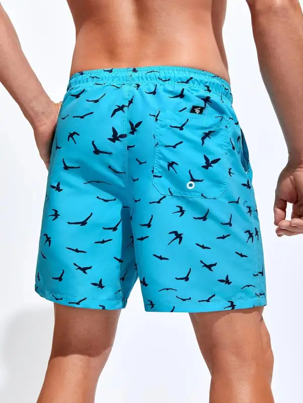 Men's Patch Detail Allover Print Drawstring Pocket Beach Shorts