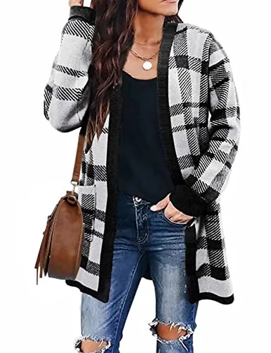 Women's Long Sleeves Open Front Leopard Print Knitted Sweater Cardigan Coat Outwear
