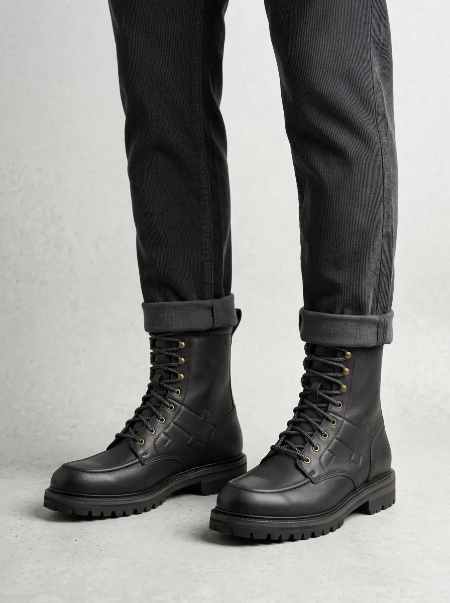 Cross Pattern Embossed Work Boots