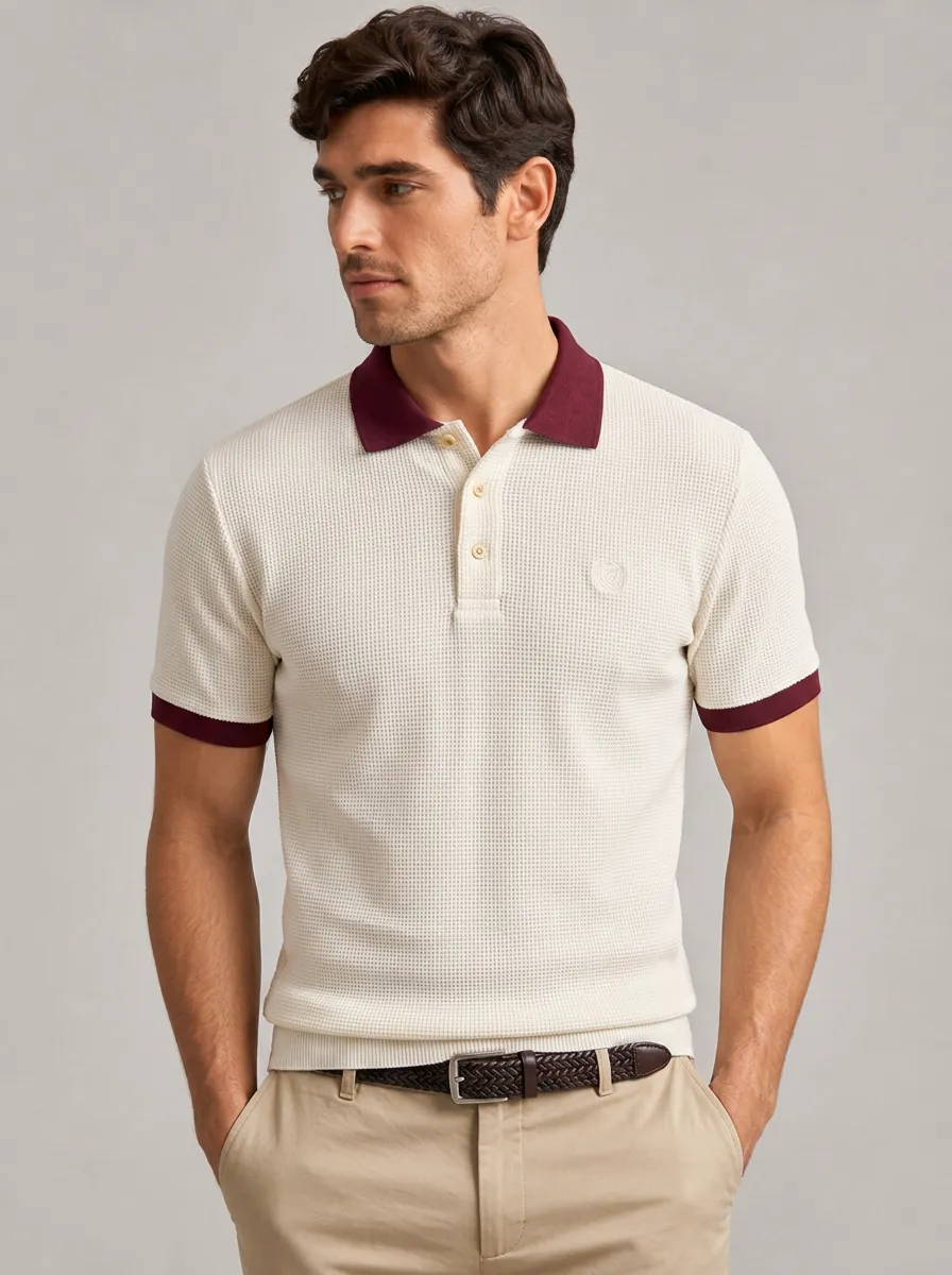 Men's Equestrian Lover Horse Logo Embroidered Waffle Polo Shirt
