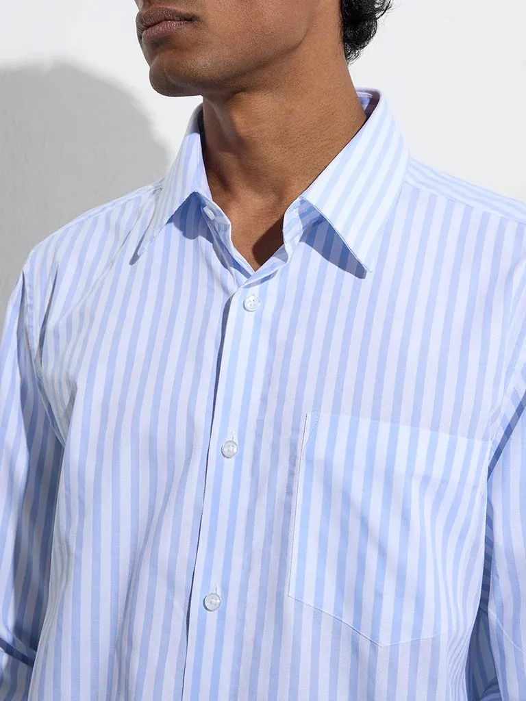 Man's Formals Blue Stripe Printed Skinny Cotton Shirt