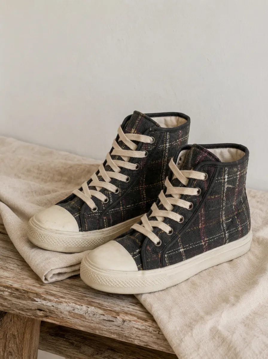 Unisex Classic Vintage Plaid Pattern Patterned High Top Canvas Shoes
