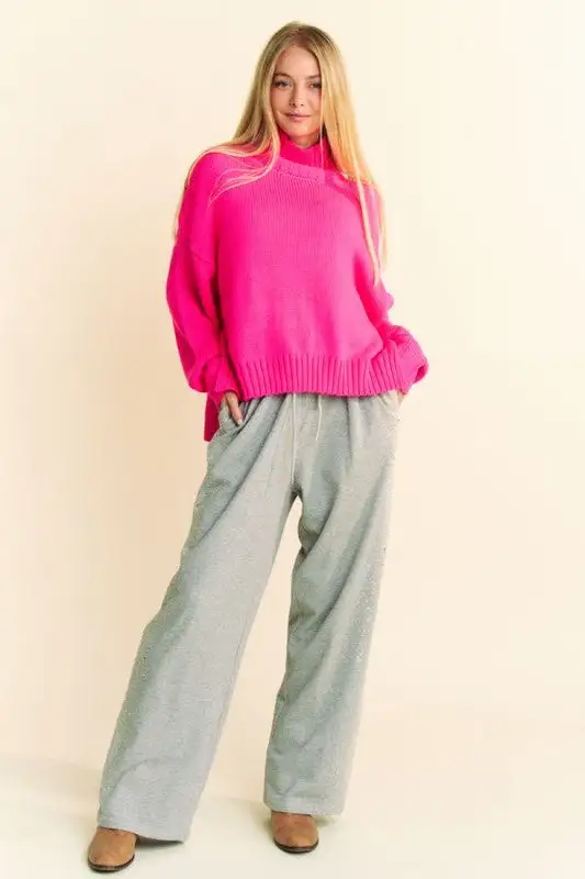 Rhinestone Elastic Waist Wide Leg Pants