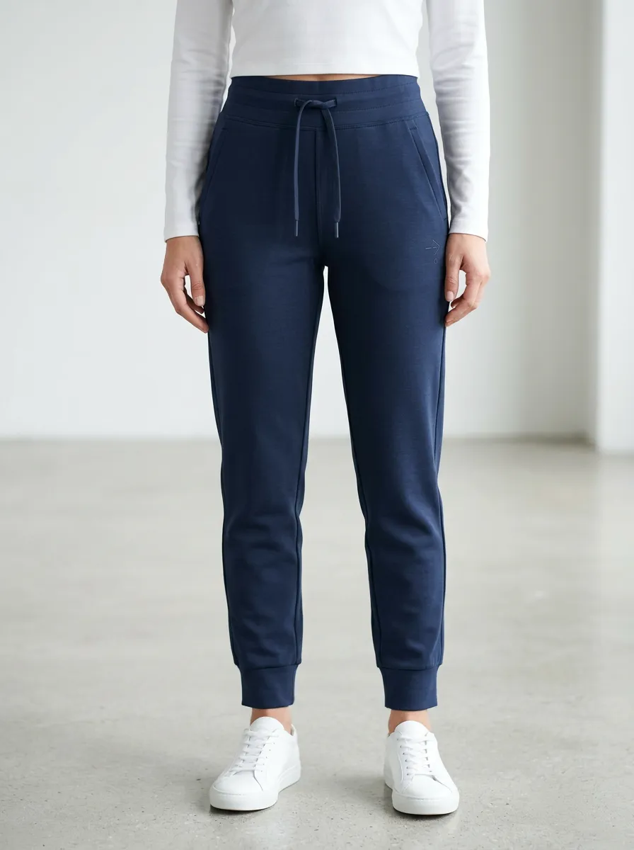 Women's High-Waisted Navy Blue Solid Printed Joggers