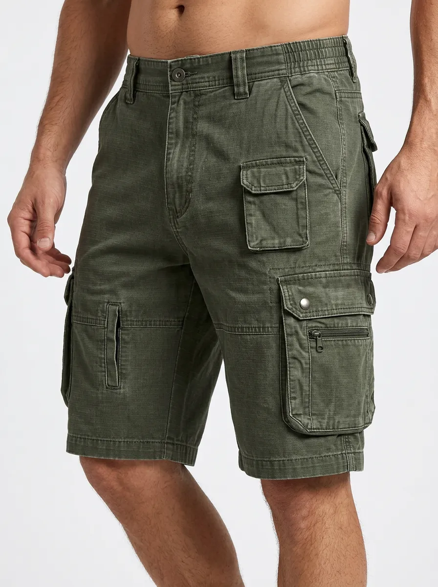 Men's Multi-Pocket Flap-Pocket Zip-Fly Cargo Shorts