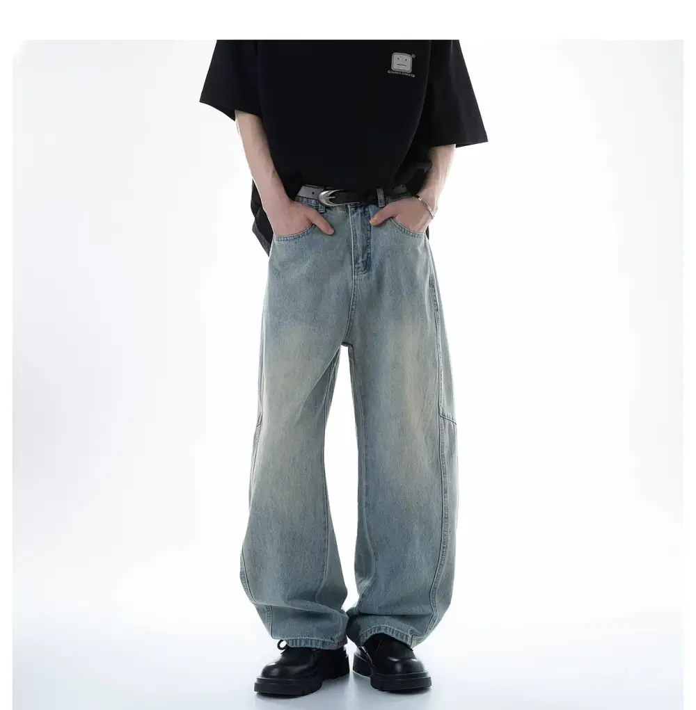 Barrel-Leg Washed Jeans