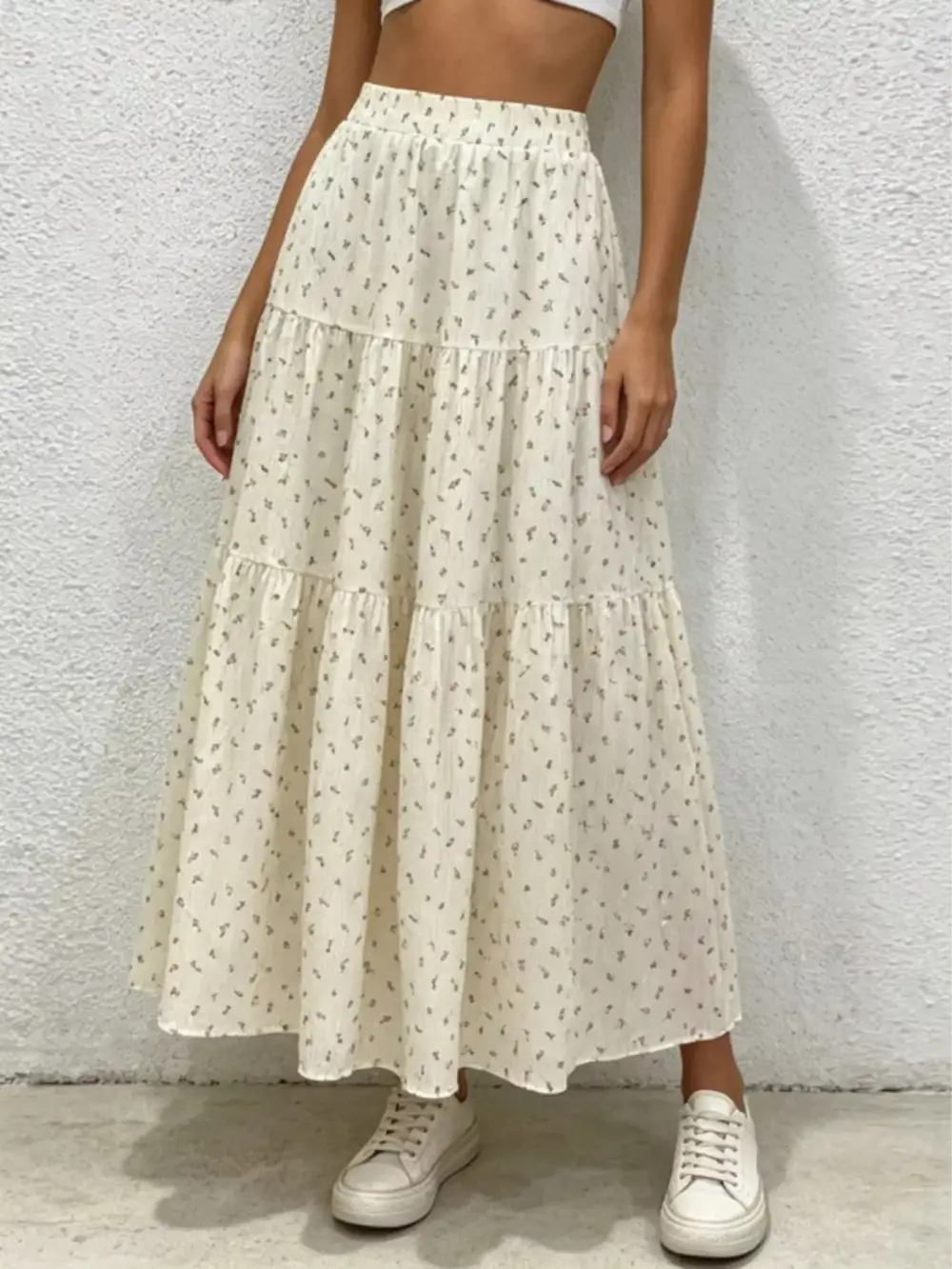 Floral Print Tiered Flowy Maxi Skirt
