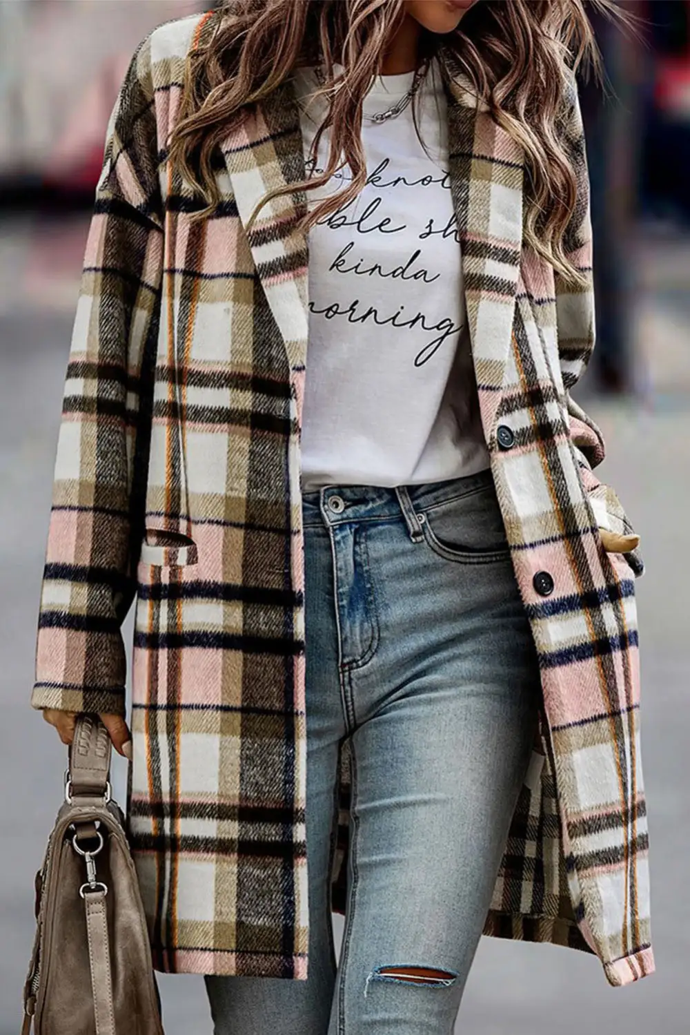 Plaid Button Front Lapel Collar Jacket