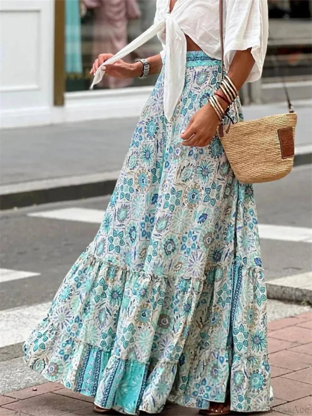 Layered Floral Printed Ruffle Skirt