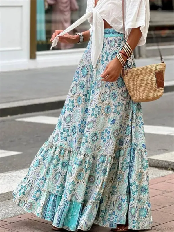 Layered Floral Printed Ruffle Skirt