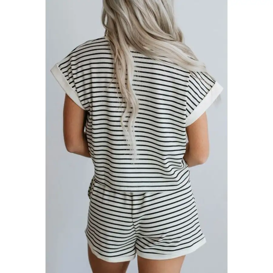 Striped Contrast Top and Shorts Set