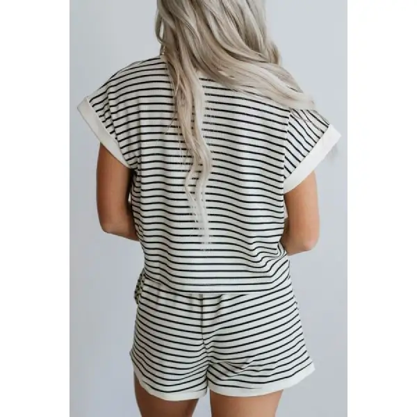 Striped Contrast Top and Shorts Set