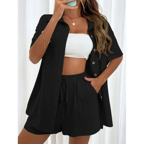 Loose Fit Short Sleeve Shirt Shorts Set