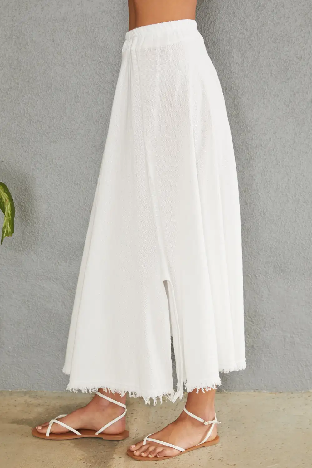 Linen Slit Midi Skirt
