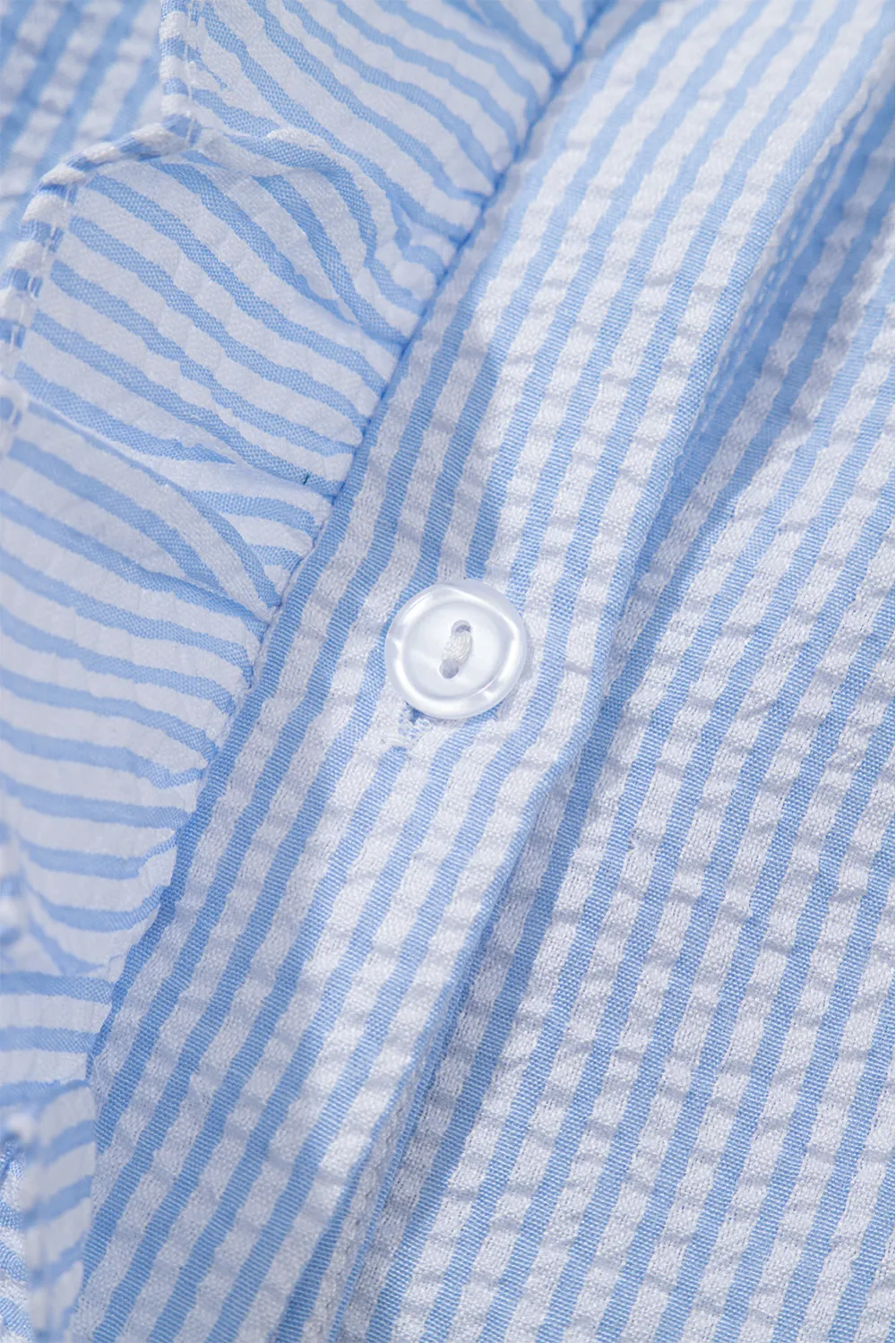 Beau Blue Striped Ruffle Short Sleeve Shirt