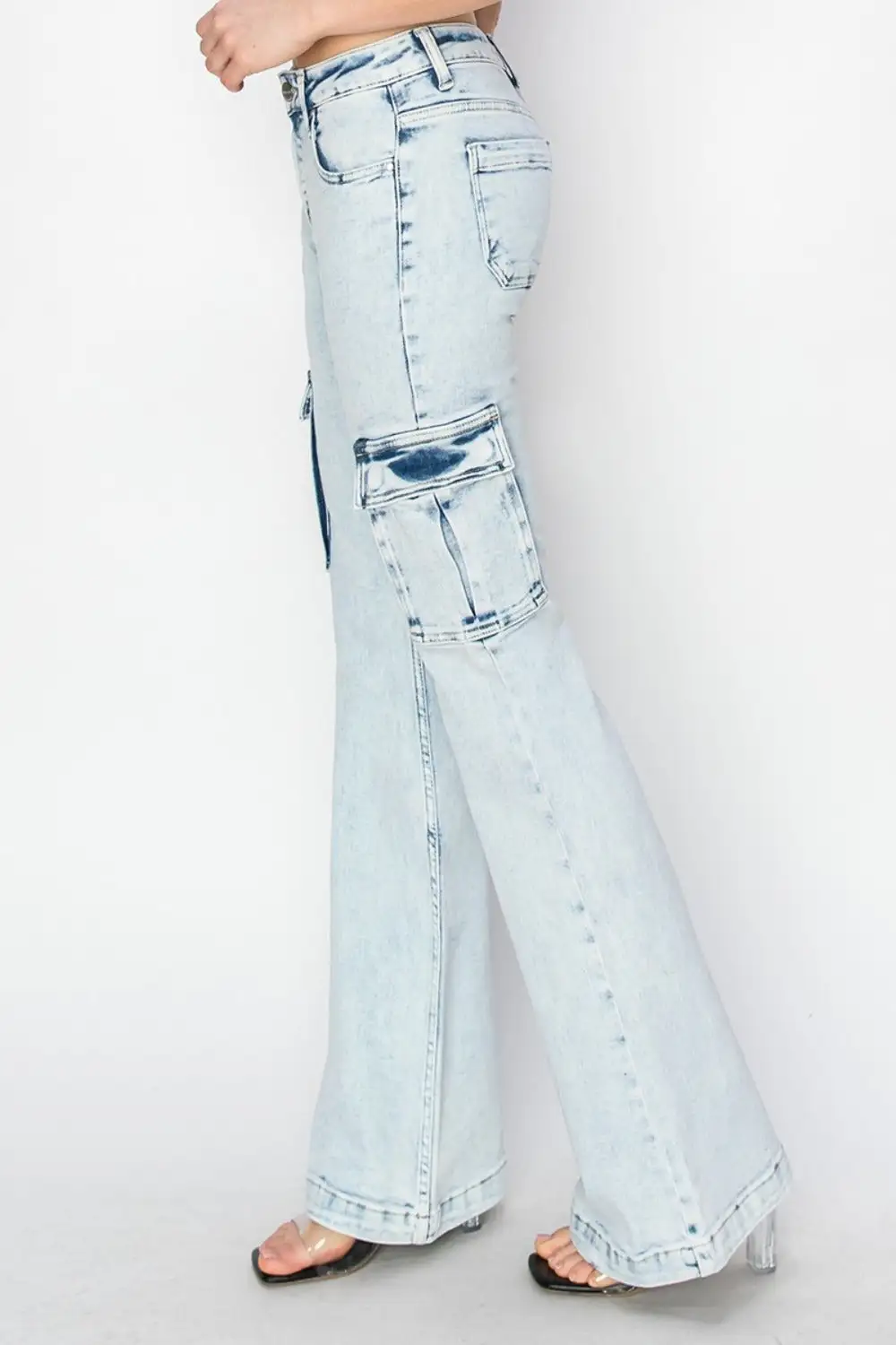High Rise Cargo Flared Denim Jeans