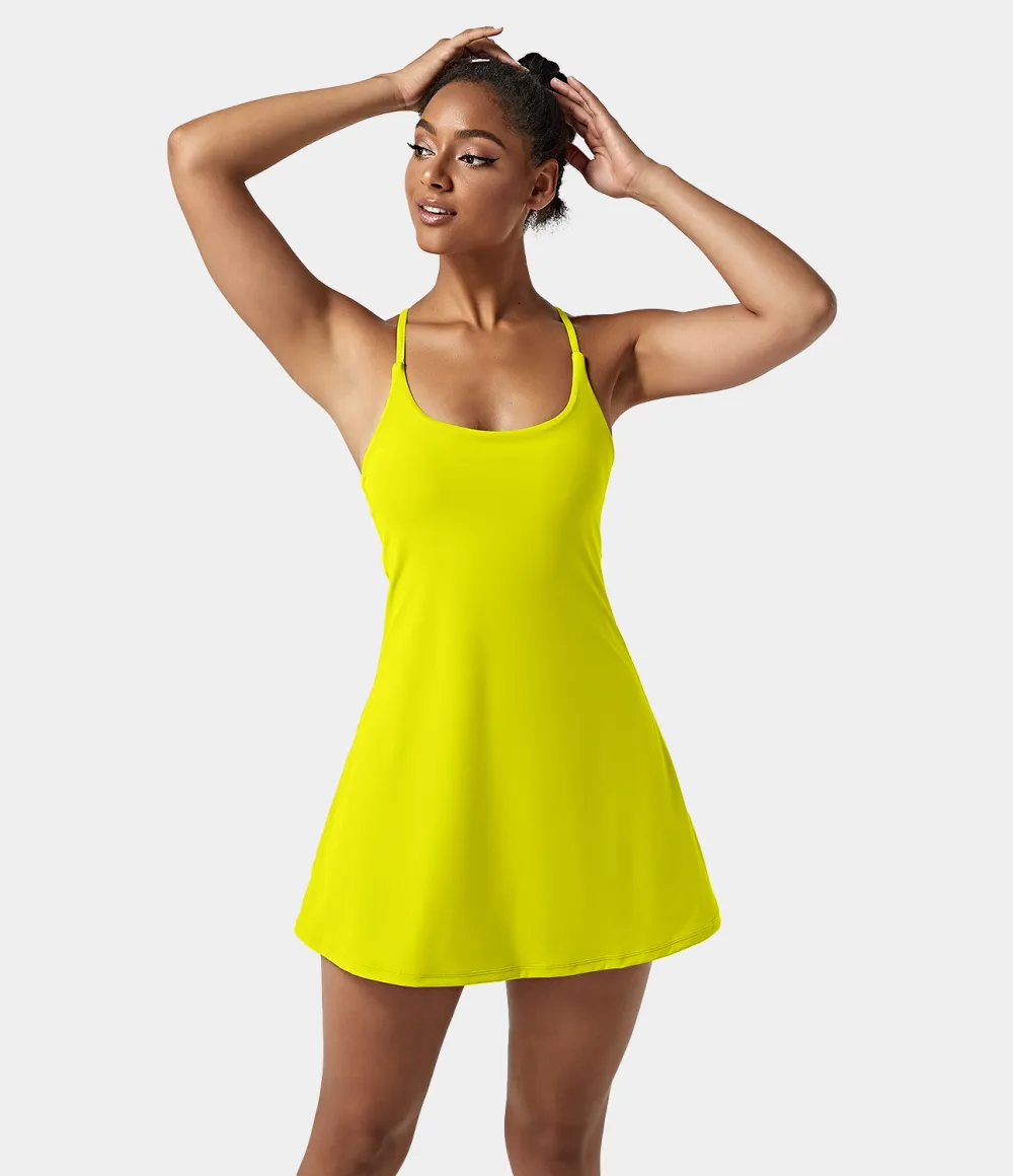Softlyzero Airy Backless Cut Out 2-in-1 Pocket Cool Touch Mini Activity Dress